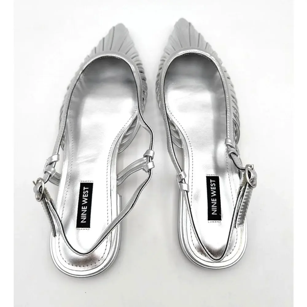 Nine West Duria Slingback Flats Pointed Toe Women's Silver Size US8M EU38.5